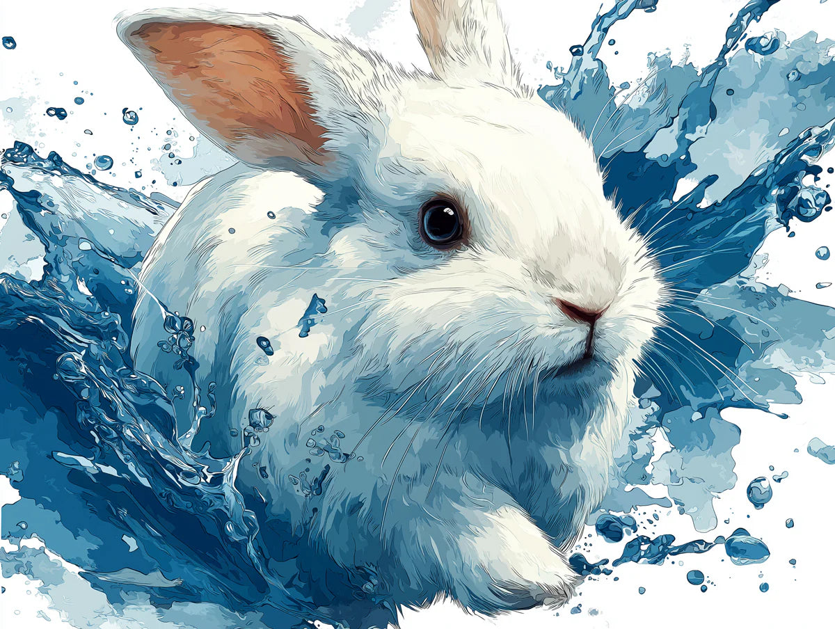 White Rabbit Water Splash Mural Wallpaper — Artistic Fluid Design Mural Wallpaper - room preview 04