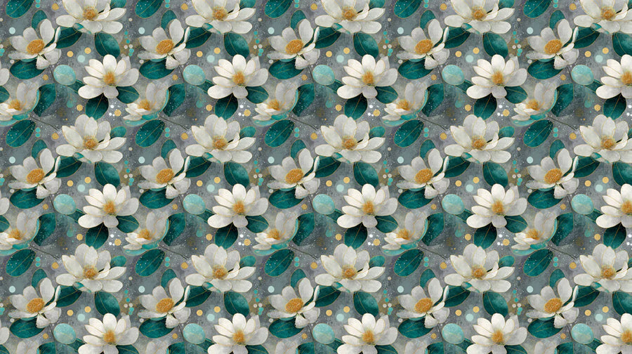 Papier peint mural Abstrait Fleur de Magnolia en Turquoise et Or printable artwork