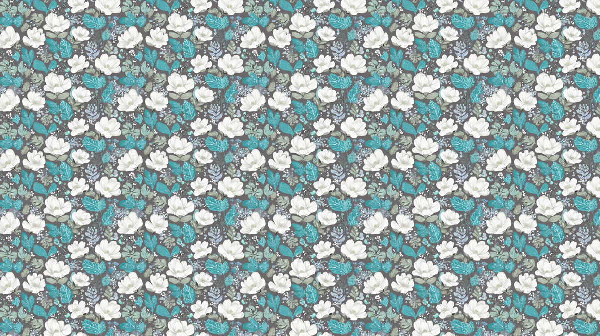 Teal and White Botanical Mural Wallpaper — Intricate Floral Print Mural Wallpaper - room preview 04