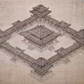 Asian Courtyard Architectural Blueprint Mural Wallpaper - room preview 04