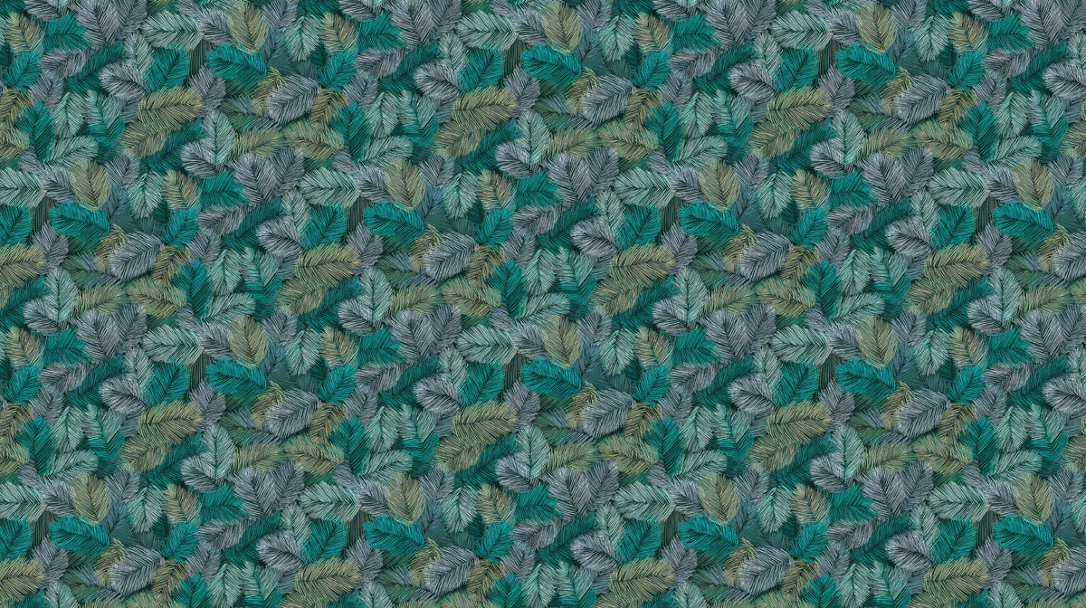 Feathered Frond Mural Wallpaper — Moody Teal Botanical Print Mural Wallpaper - room preview 04
