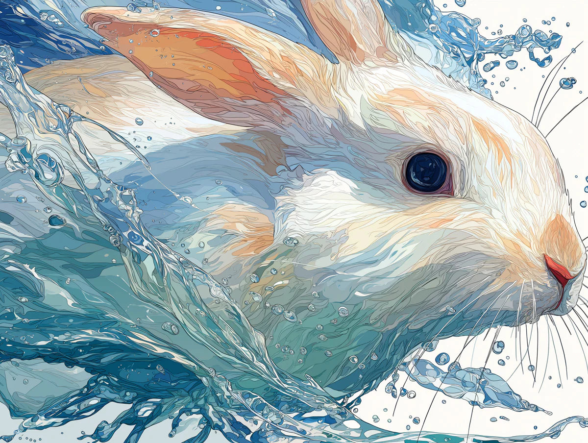 Rabbit in Water Splash Mural Wallpaper — Vibrant Wildlife Art Mural Wallpaper - room preview 04