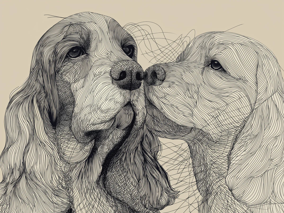 Spaniel Duo Line Art Mural Wallpaper — Sophisticated Pet Portrait Mural Wallpaper - room preview 04