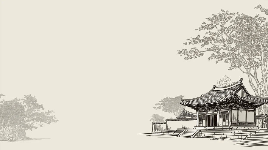 Chinoiserie Wallpaper Mural – Chinese Style Wall Mural – East Asian Pavilion — Zen Line Art Illustration printable artwork