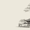 East Asian Pavilion Mural Wallpaper — Zen Line Art Illustration Mural Wallpaper - room preview 04