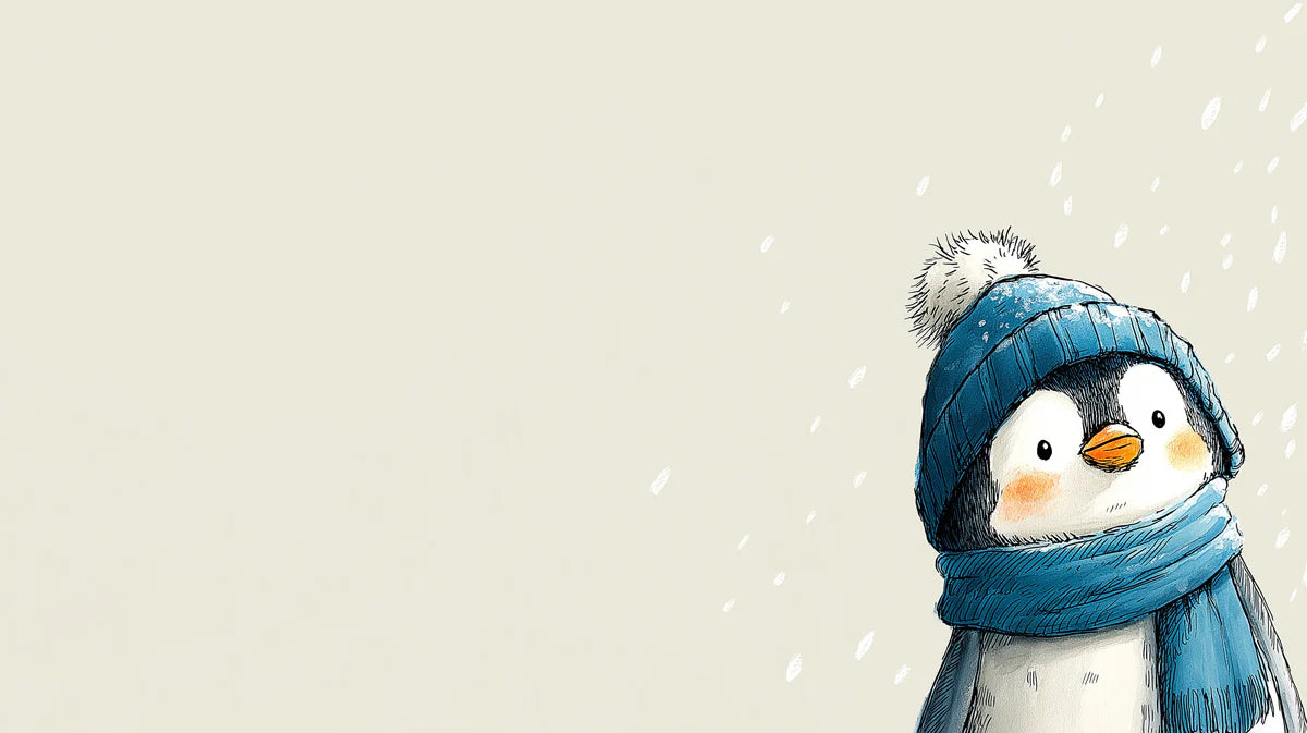 Winter Penguin Sketch Mural Wallpaper — Gentle Hand-Drawn Illustration Mural Wallpaper - room preview 04