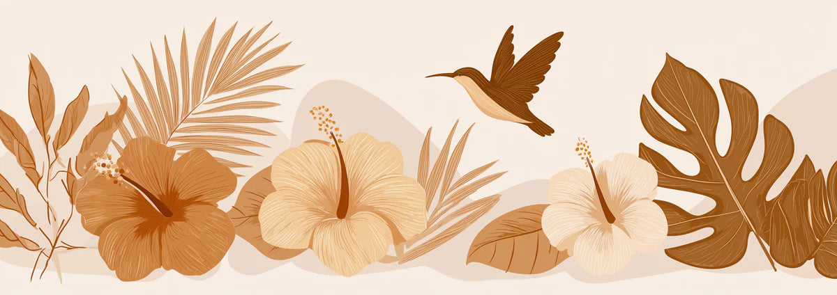 Terracotta Tropical Hummingbird Border Mural Wallpaper — Warm Floral Mural Wallpaper - room preview 04