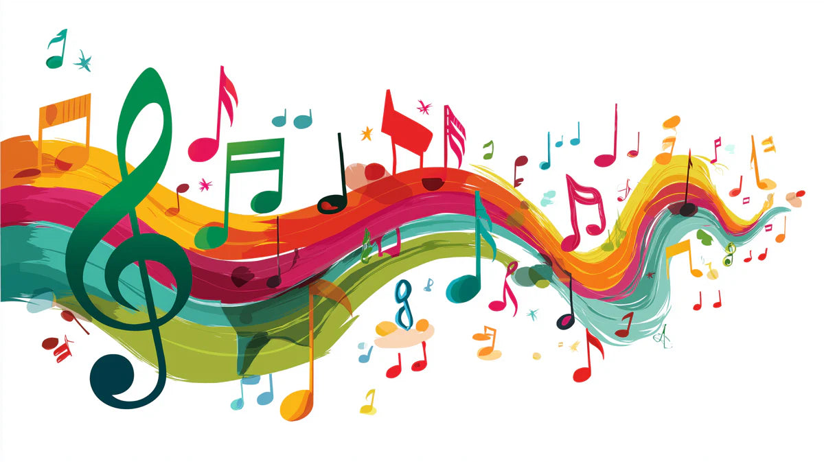 Rainbow Musical Notes Mural Wallpaper — Artistic Melody Design Mural Wallpaper - room preview 04