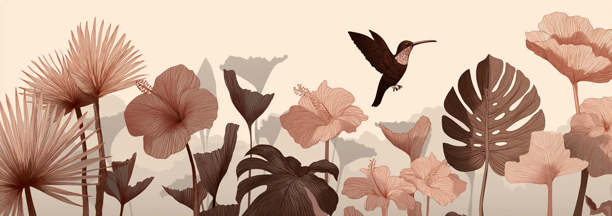 Vintage Tropical Garden Mural Wallpaper in Sepia Tones Mural Wallpaper - room preview 04