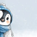 Winter Penguin Sketch Mural Wallpaper — Whimsical Illustration Mural Wallpaper - room preview 04