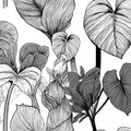 Botanical Sketch Mural Wallpaper — Monochrome Floral Line Art Mural Wallpaper - room preview 04