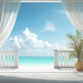 Coastal Balcony View Mural Wallpaper — Tropical Ocean Horizon Mural Wallpaper - room preview 04