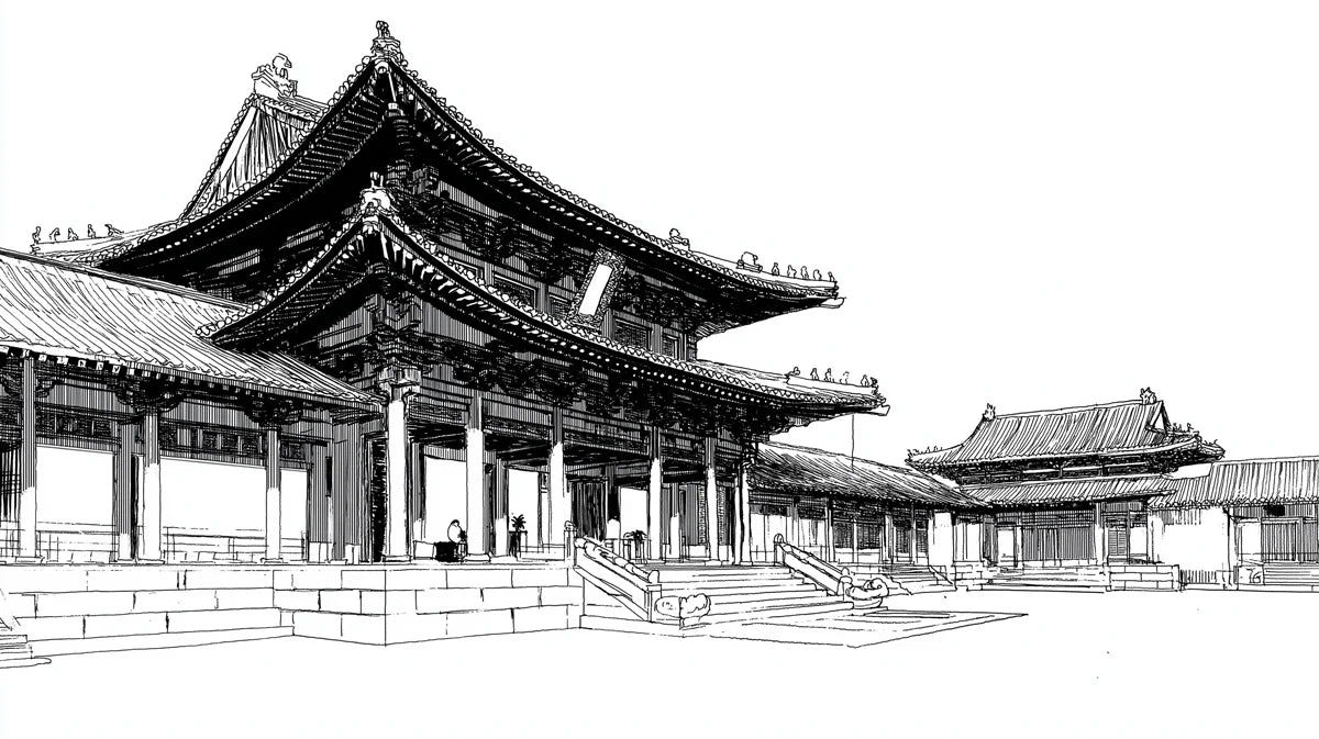Imperial Palace Architectural Sketch Mural Wallpaper —Monochrome Mural Wallpaper - room preview 04