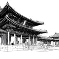 Imperial Palace Architectural Sketch Mural Wallpaper —Monochrome Mural Wallpaper - room preview 04