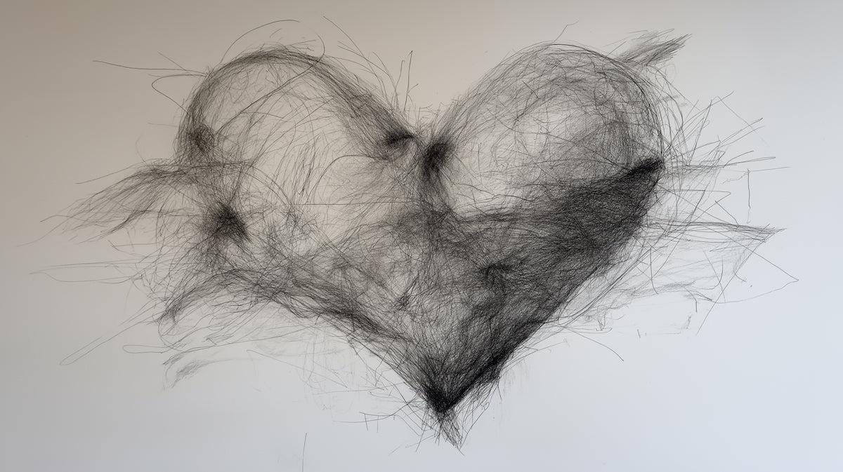 Scribbled Heart Sketch Mural Wallpaper — Minimalist Line Art Mural Wallpaper - room preview 04