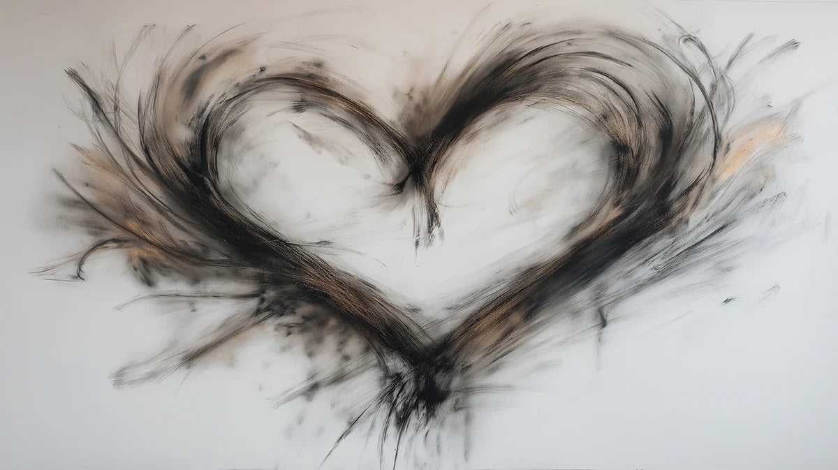 Abstract Charcoal Heart Mural Wallpaper — Expressive Artistic Design Mural Wallpaper - room preview 04