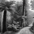 Vintage Rainforest Path Mural Wallpaper — Monochrome Botanical Art Mural Wallpaper - room preview 04