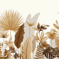Sepia Tropical Flora Mural Wallpaper — Panoramic Botanical Border Mural Wallpaper - room preview 04