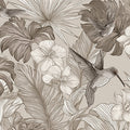 Vintage Tropical Hummingbird Mural Wallpaper — Sepia Line Art Mural Wallpaper - room preview 04