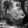 Vintage Jungle Engraving Mural Wallpaper — Architectural Monochrome Mural Wallpaper - room preview 04