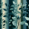 Striped Botanical Mural Wallpaper — Teal and Forest Green Leaves Mural Wallpaper - room preview 04