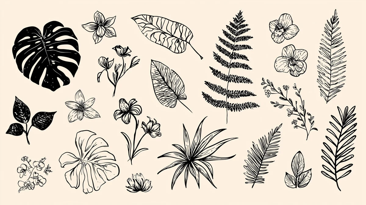Vintage Botanical Specimen Mural Wallpaper — Black and Cream Study Mural Wallpaper - room preview 04