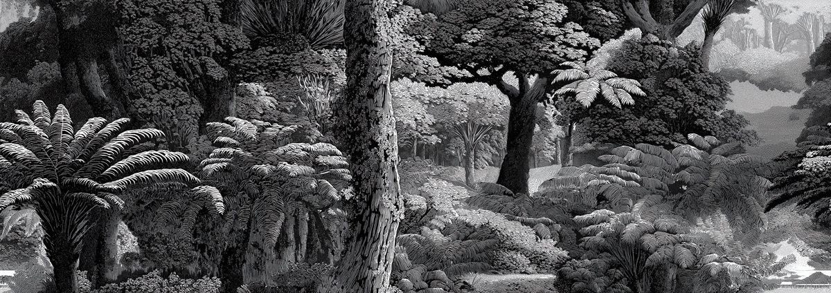 Primeval Fern Grove Mural Wallpaper — Dramatic Monochrome Etching Mural Wallpaper - room preview 04