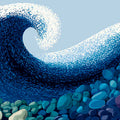 Stylized Ocean Wave Mural Wallpaper — Vibrant Pebble Shoreline Mural Wallpaper - room preview 04