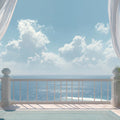 Coastal Terrace Curtain Mural Wallpaper — Ocean View Window Scene Mural Wallpaper - room preview 04