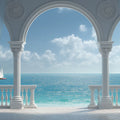 Classical Balcony Seascape Mural Wallpaper — Architectural View Mural Wallpaper - room preview 04