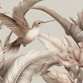 Hummingbird and Palm Leaf Mural Wallpaper — Sepia Botanical Art Mural Wallpaper - room preview 04