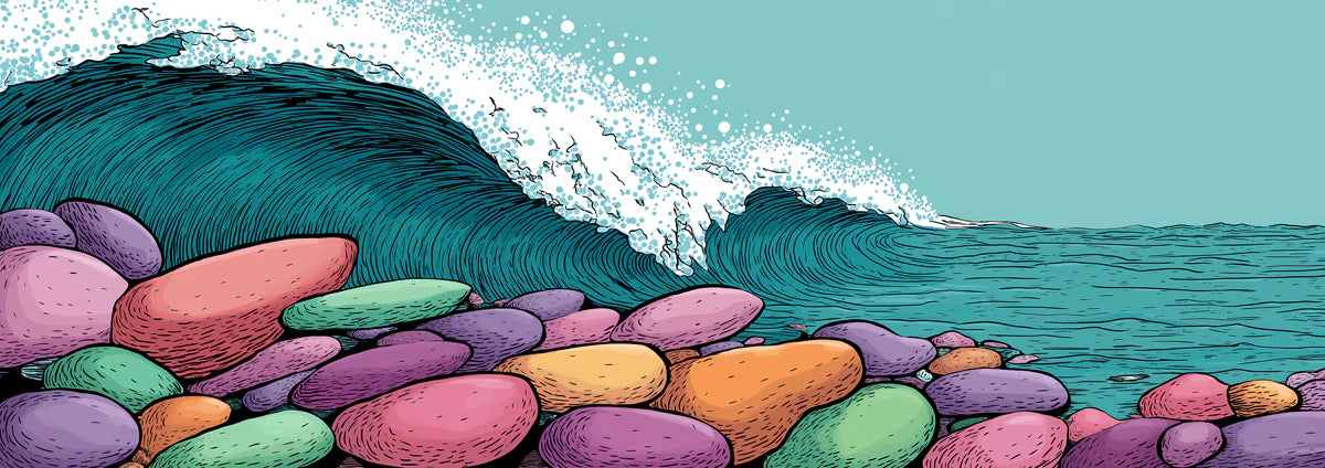 Graphic Pop Art Wave Mural Wallpaper — Coastal Retro Illustration Mural Wallpaper - room preview 04