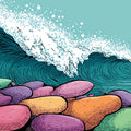 Graphic Pop Art Wave Mural Wallpaper — Coastal Retro Illustration Mural Wallpaper - room preview 04