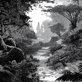 Monochrome Woodland Stream Mural Wallpaper — Vintage Engraving Style Mural Wallpaper - room preview 04