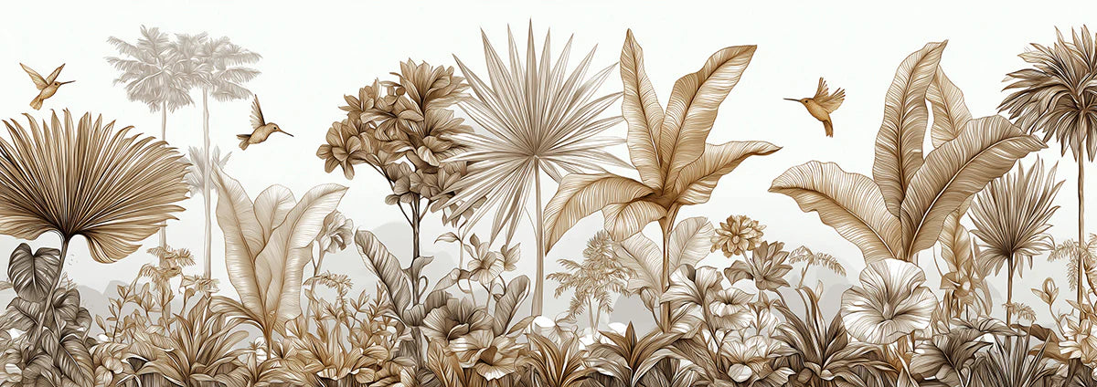 Sepia Tropical Palm Mural Wallpaper — Detailed Botanical Sketch Mural Wallpaper - room preview 04