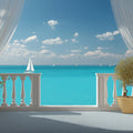 Mediterranean Balcony Mural Wallpaper — Coastal Sailboat Horizon Mural Wallpaper - room preview 04