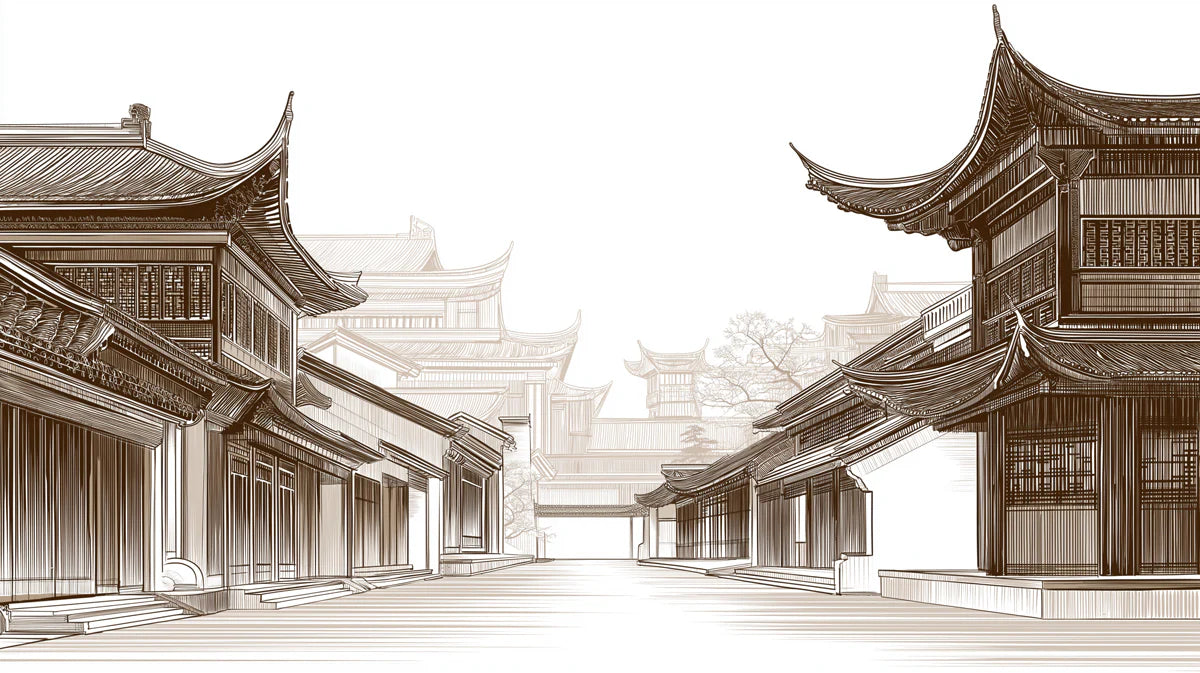 Ancient Architecture Mural Wallpaper — Sepia Line Drawing Mural Wallpaper - room preview 04