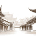 Ancient Architecture Mural Wallpaper — Sepia Line Drawing Mural Wallpaper - room preview 04