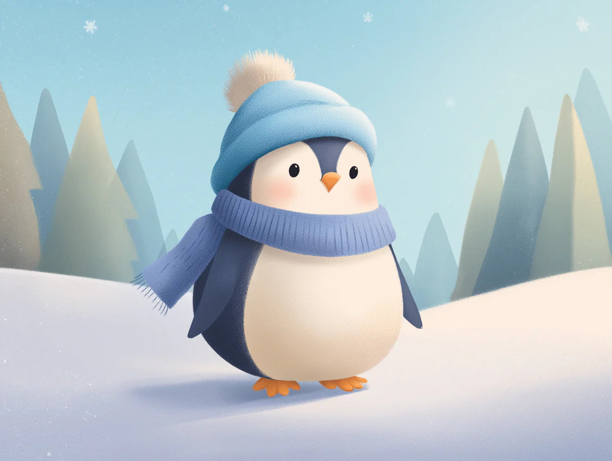 Winter Penguin Character Mural Wallpaper — Whimsical Holiday Scene Mural Wallpaper - room preview 04