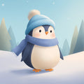 Winter Penguin Character Mural Wallpaper — Whimsical Holiday Scene Mural Wallpaper - room preview 04