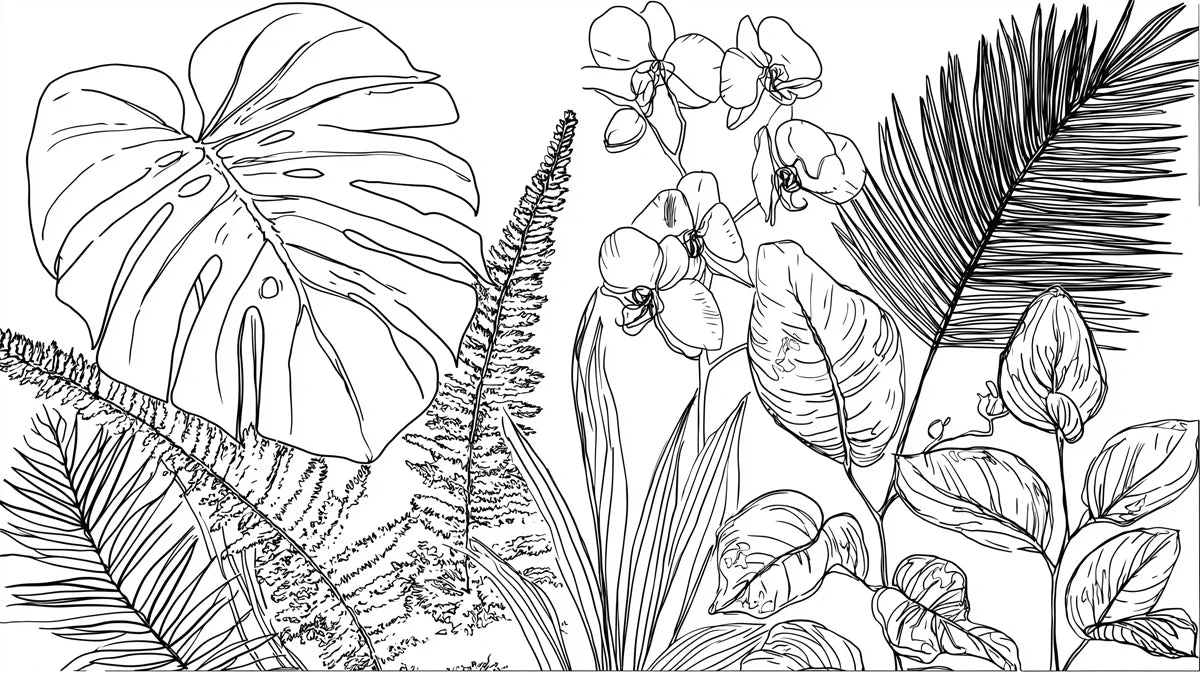Minimalist Tropical Flora Mural Wallpaper — Clean Botanical Line Art Mural Wallpaper - room preview 04