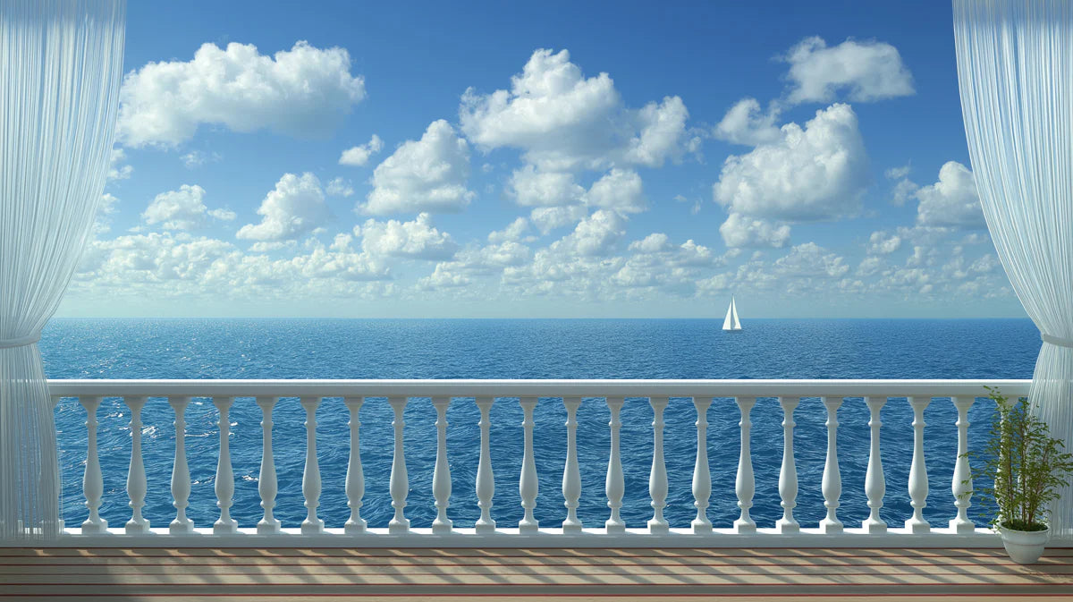 Mediterranean Balcony Seascape Mural Wallpaper - room preview 04