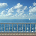 Mediterranean Balcony Seascape Mural Wallpaper - room preview 04