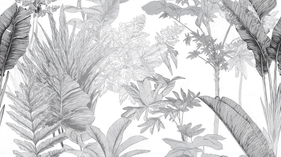 Nature Wallpaper Mural – Natural Wall Mural – Monochrome Botanical — Ink Sketch Jungle printable artwork