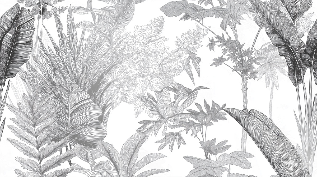 Monochrome Botanical Mural Wallpaper — Ink Sketch Jungle Mural Wallpaper - room preview 04