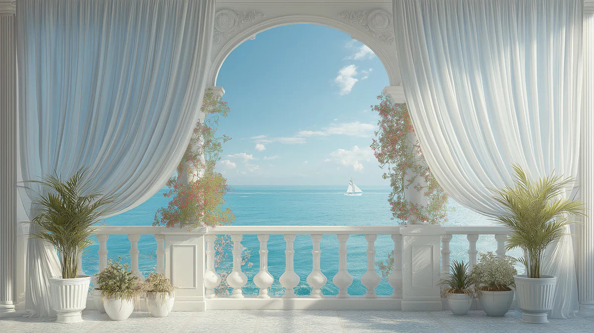 Mediterranean Sea View Mural Wallpaper — Romantic Archway Design Mural Wallpaper - room preview 04