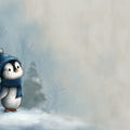 Winter Penguin Landscape Mural Wallpaper — Whimsical Blue Scene Mural Wallpaper - room preview 04