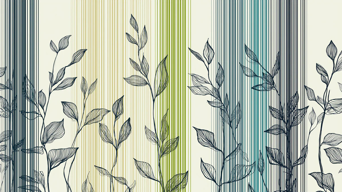 Linear Botanical Stripe Mural Wallpaper — Modern Nature Art Mural Wallpaper - room preview 04