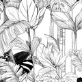 Monochrome Tropical Foliage Mural Wallpaper — Graphic Leaf Design Mural Wallpaper - room preview 04