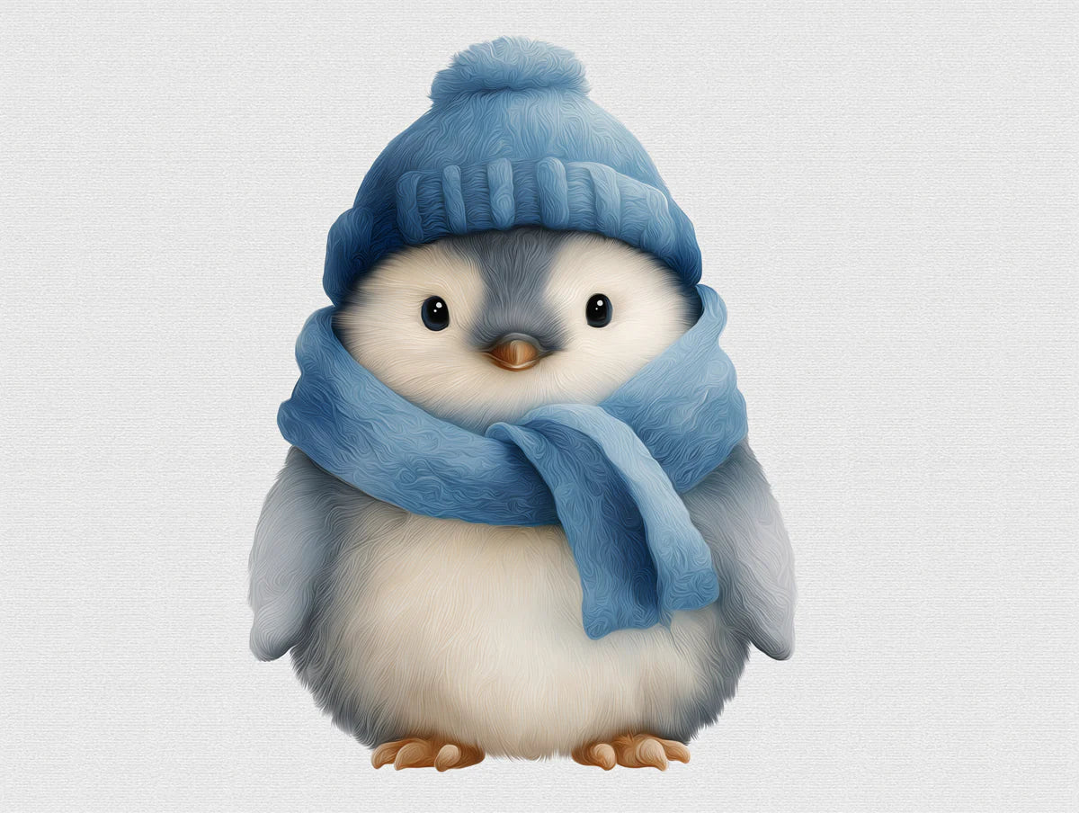 Baby Penguin Mural Wallpaper — Whimsical Winter Illustration Mural Wallpaper - room preview 04
